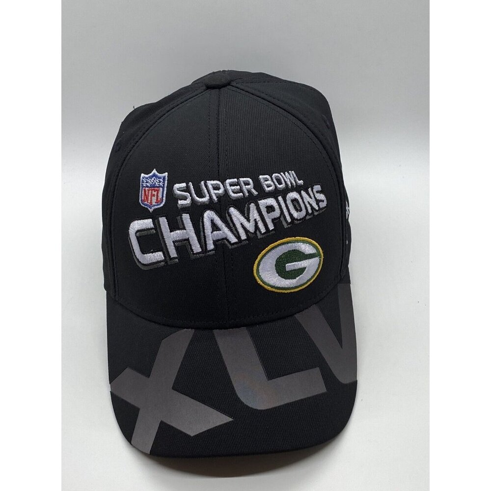 Green Bay Packers Super Bowl Champions XLV Black NFL Cap Hat Flex-Fit Stretch